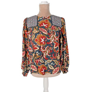 NWT Avara Fulton Floral Top Blouse Multi Color Sz XS Boho Peasant Mixed Print